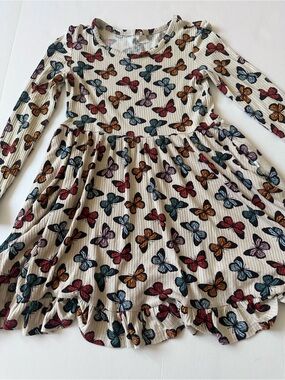 Posh Peanut Butterfly Print Ruffled Hem Long Sleeve Dress